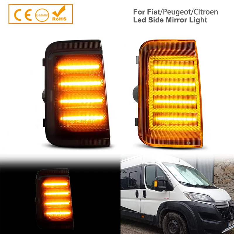 

2x For Peugeot Boxer Fiat Ducato Citroen Relay 2006- Dynamic LED Turn Signal Light Side Mirror Indicator Sequential Blinker Lamp