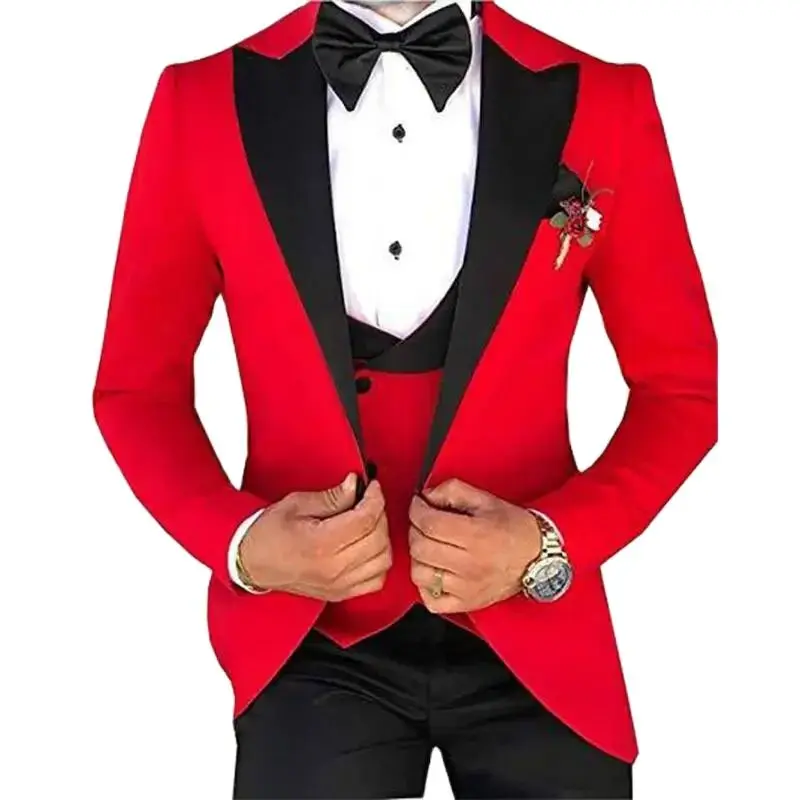 2023 Pink large size (suit + vest + trousers) Fashion business casual suit three-piece groom and groomsman wedding banquet suit