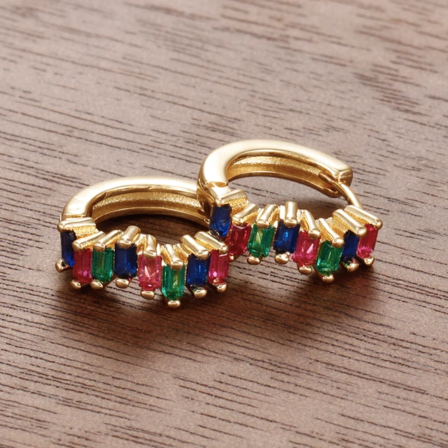 86384-33efd8.jpg Boucles d'oreilles créoles en acier inoxydable pour femmes, 2 pièces, Zircon irrégulier, cercle rond de 9mm, petit Huggie, Piercing du Cartilage, bijoux