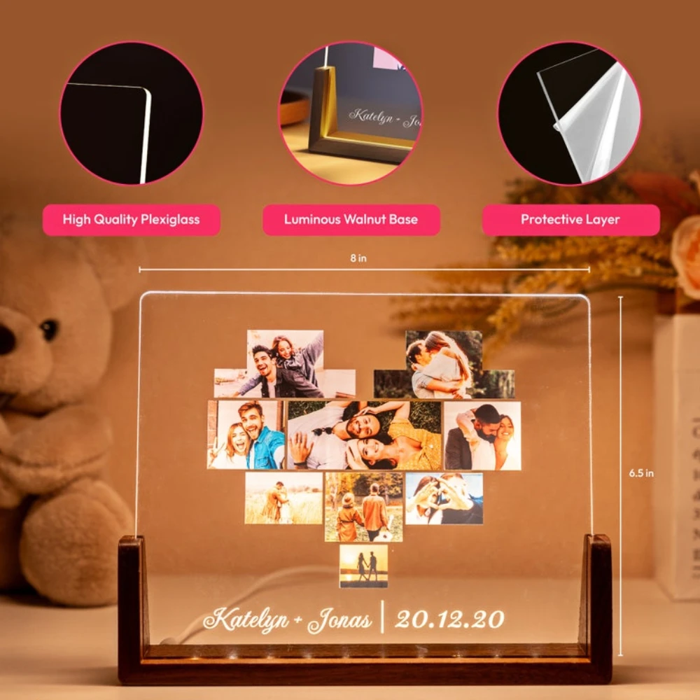 Personalized 3D Photo Lamp Customized Photo Text Custom Bedroom Night Light Valentine's Day Wedding Anniversary Birthday Gift