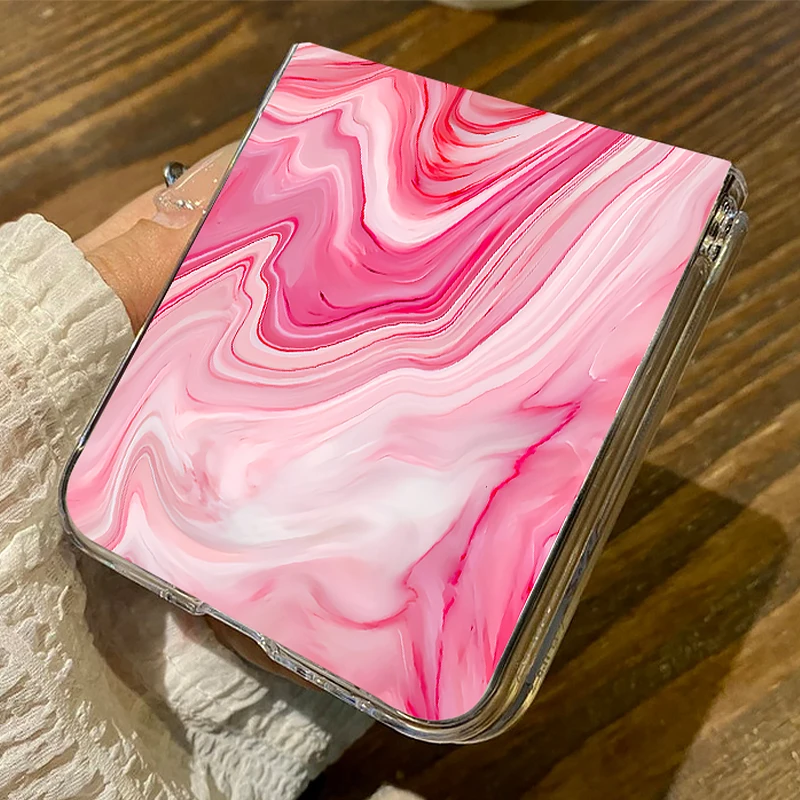 Marble Pattern Transparent Hard Phone Case - Clear Folding Cover