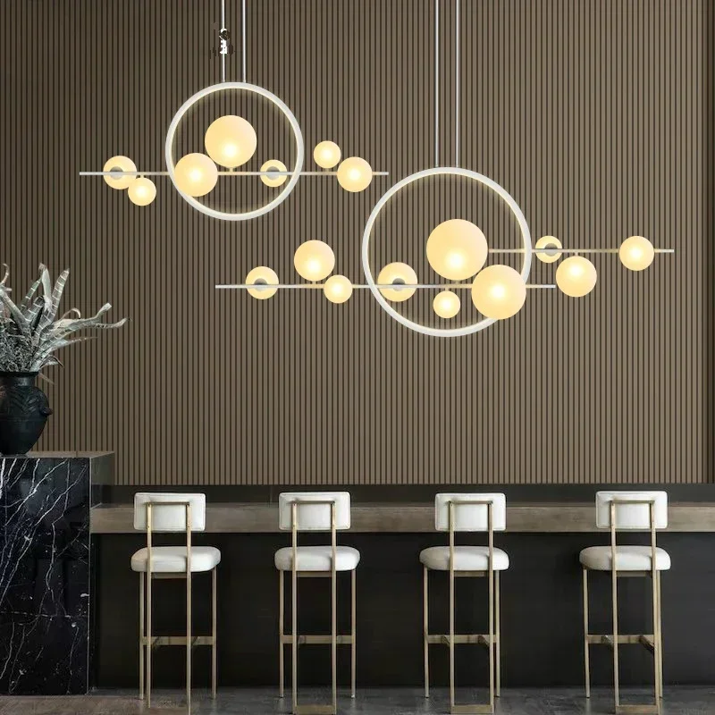 

Modern Design Chandelier Long Glass Ball LED Living Dining Room Kitchen Bar Ceiling Home Decoration Interior Lighting Black Lamp
