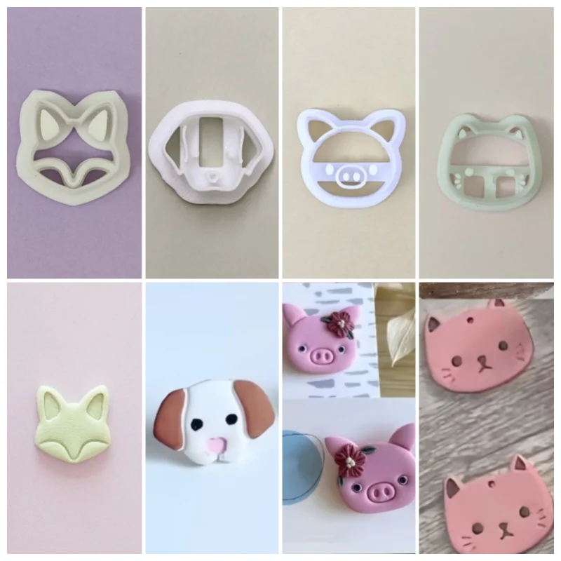 귀여운 동물 머리 모양 폴리머 클레이 커터, 부드러운 도자기 여우 고양이 돼지 개 몰드, DIY 귀걸이 쥬얼리 모델링 클레이 도구