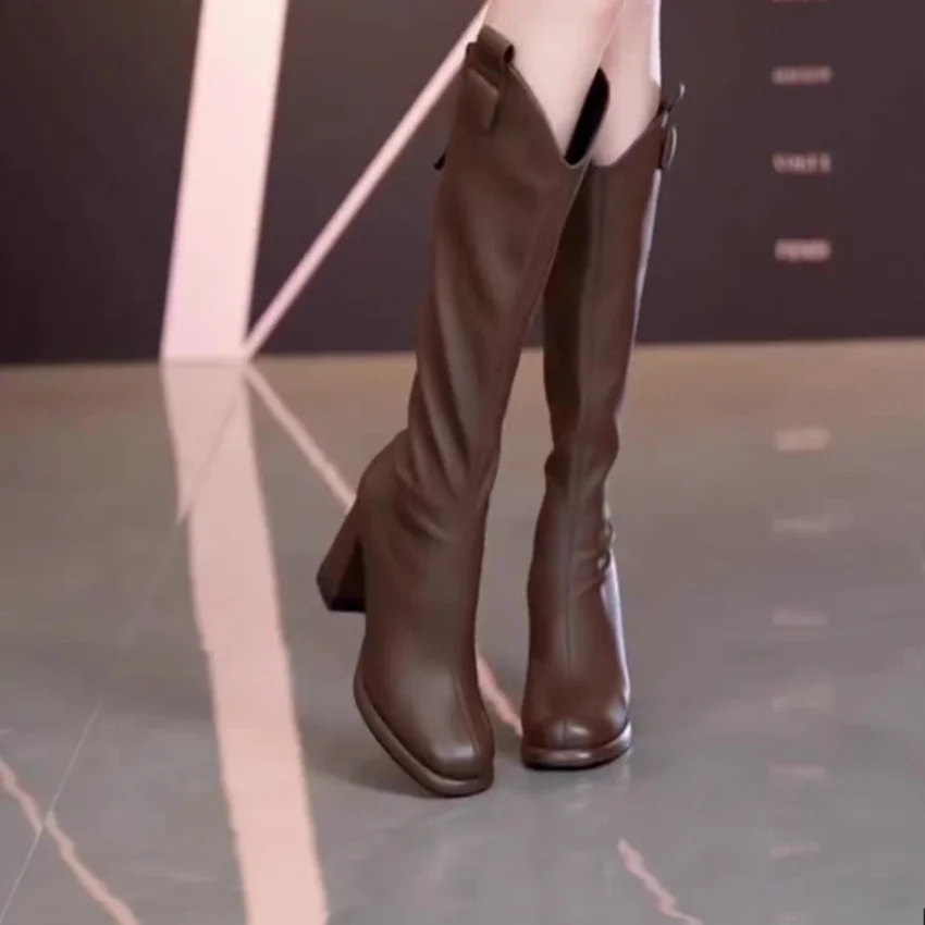 NEW 2024 Autumn and Winter Boots For Women Fashion Long Boots Female Elegant Square Heel Women's Knight Bootties Fashion Pumps