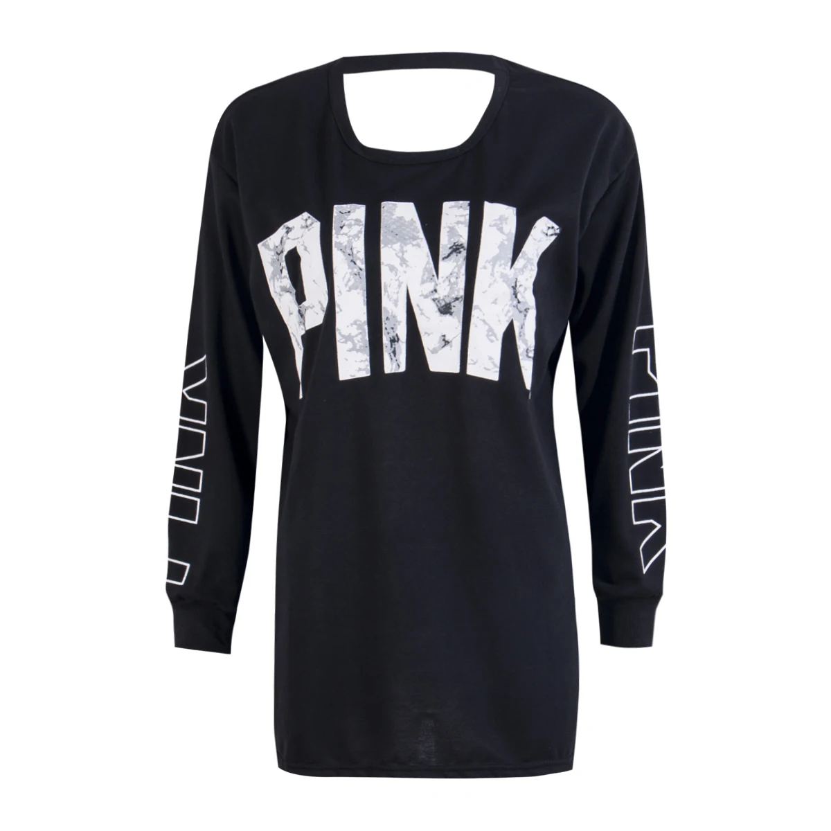 

Women Sweater Letter Pattern Hollow Back Long Sleeve Sweatshirt Loose Pullover Wild Fashion Casual Top