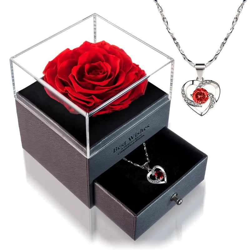 Regalos de cumpleaños para mujer, rosa artificial, caja de regalo de oso  con collares de corazón para ella, mamá, novia, esposa, en aniversario, día