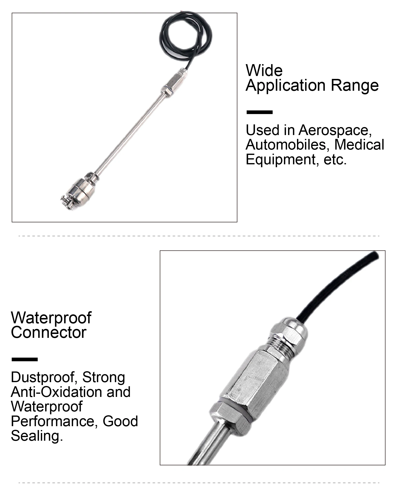 304 Stainless Steel Liquid Level Sensor Float Switch Adjustable 100‑800mm Single