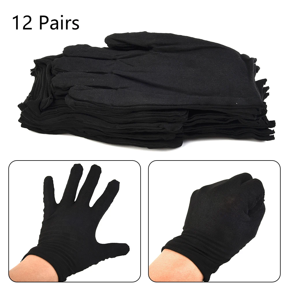 Black Cotton Gloves Soft Large Sensitive Cleaning Dry Moisturizing Hand Protection Household Protective Gloves Kitchens 12Pairs