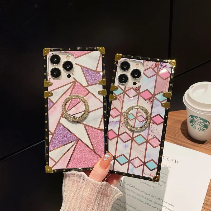 

Luxury Diamond Bling Marble Square Phone Case For Samsung A12 A21S S22 S21 S20 S10 S9 S8 Plus Note 20 Ultra 10 9 8 Glitter Cover