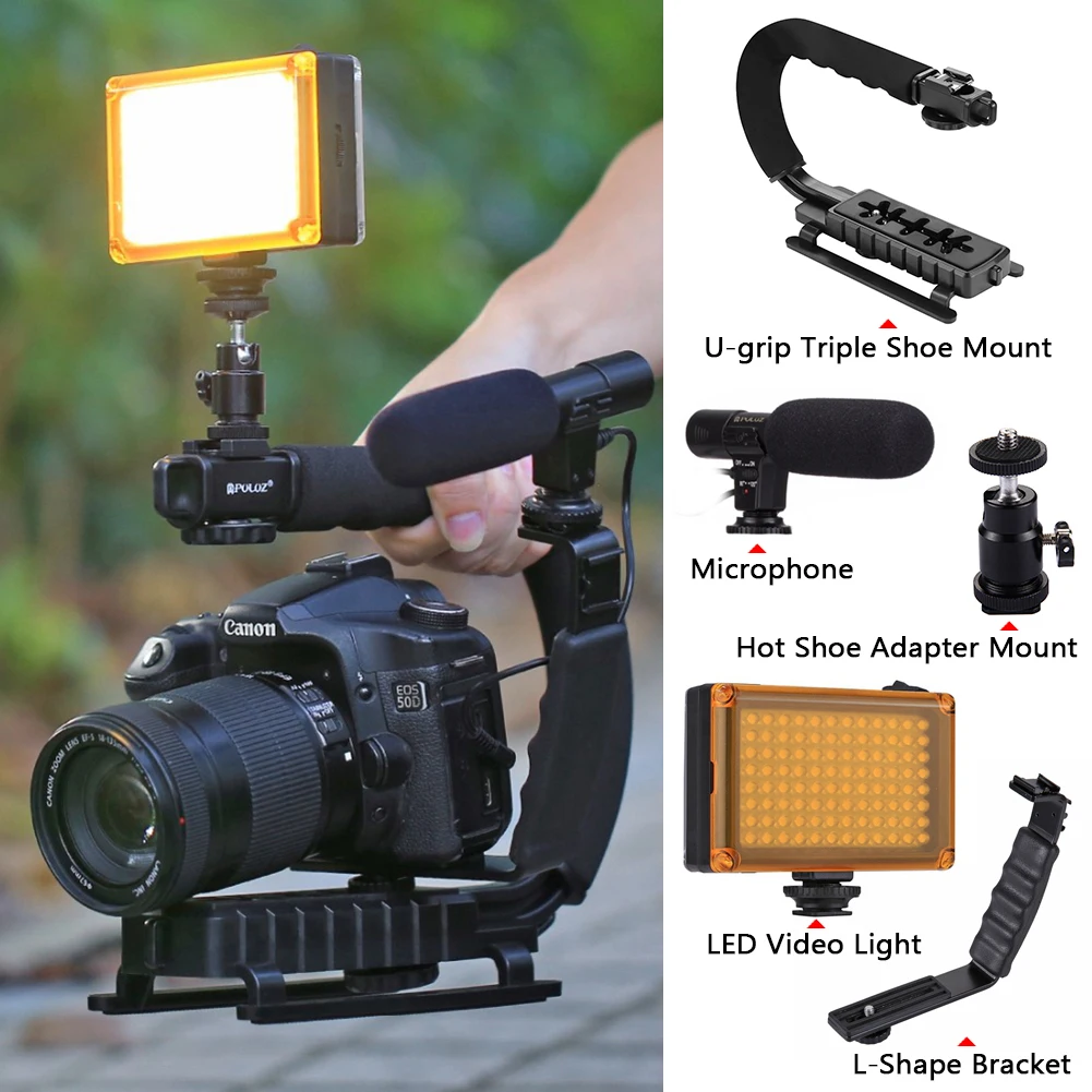 Support de caméra en forme de U PULUZ Kit de stabilisateur de support vidéo  pour poignée vidéo portable tenu dans la main DV pour