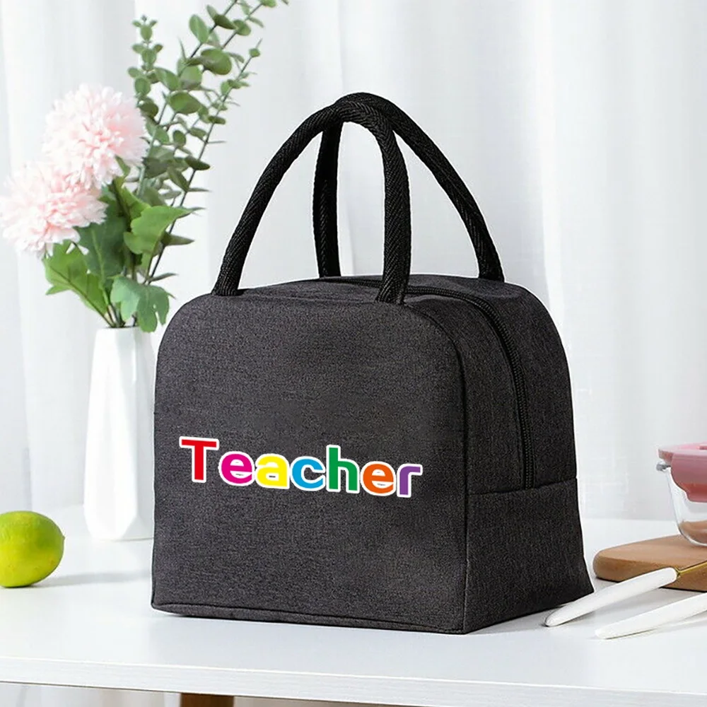 Insulated Lunch Bag  Zipper Cooler Tote Thermal Bag Lunch Box  Canvas Food Picnic Lunch Bags for Work Handbag Teacher Pattern