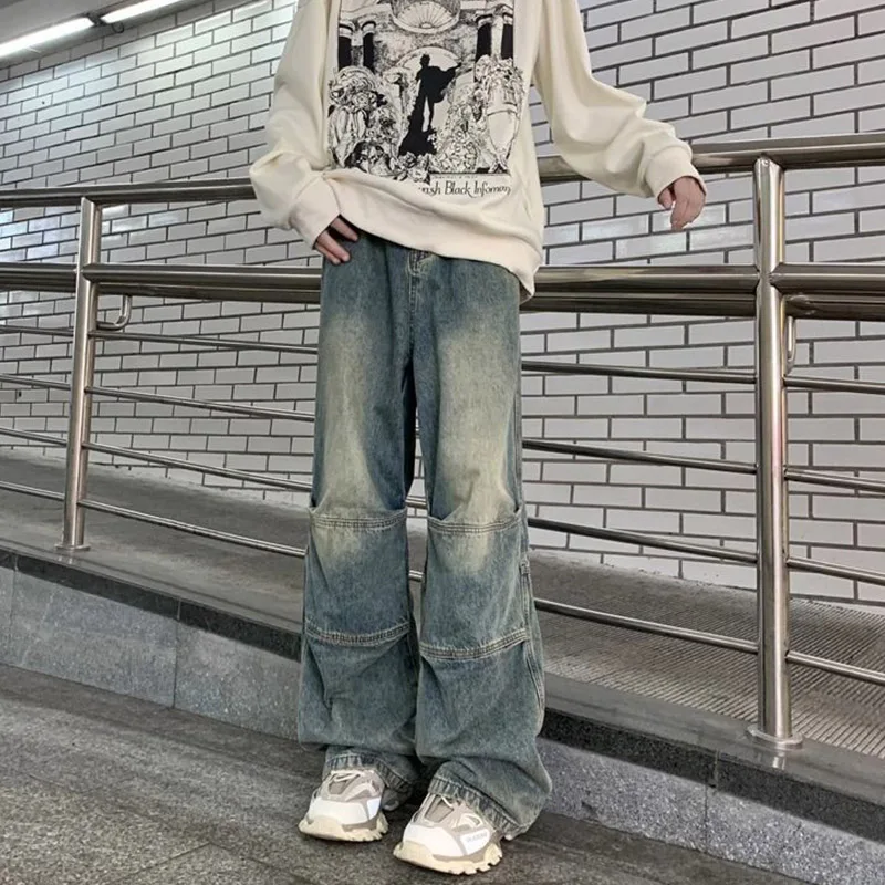 American Retro Wide Legged Jeans 2024 New Korean High Quality Men's High Street Pants Trendy Loose Straight Drop Men's Pants