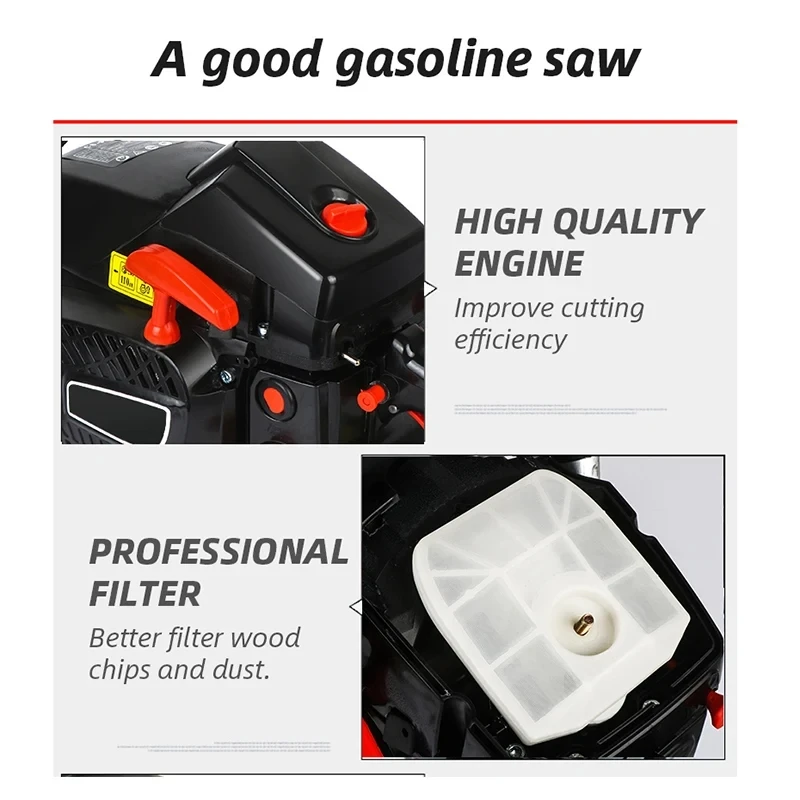 9800W High-Power Chainsaw Logging Saw 87CC 2-Stroke Petrol Gasoline Chain Saw Cutting Logging Chain Saws Power Tools 4