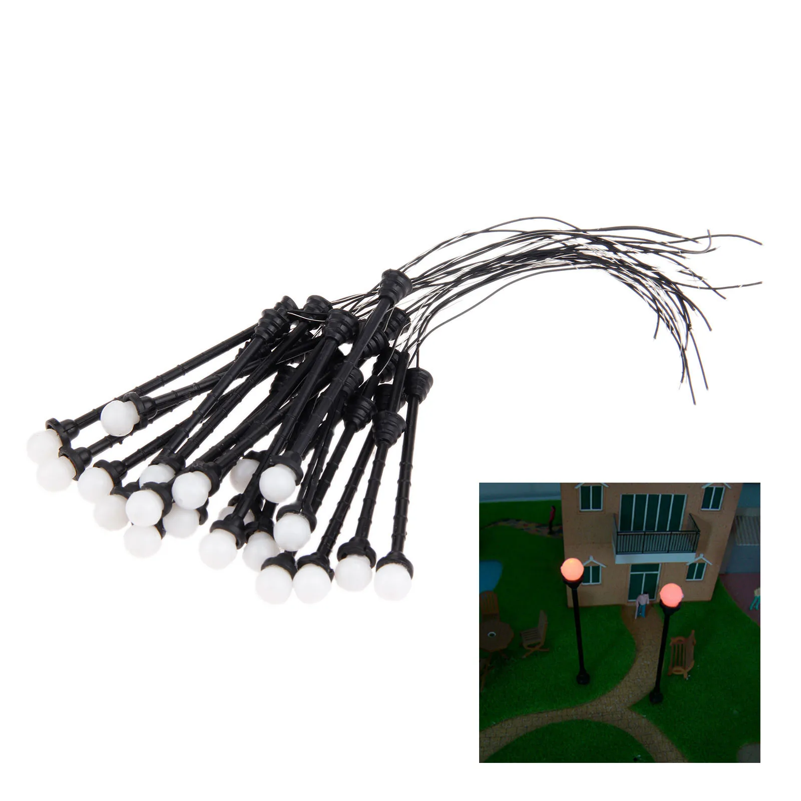 20Pcs Model Lamppost LED Lamp Lights 3V 6.2cm Railway Yard Street Garden Layout