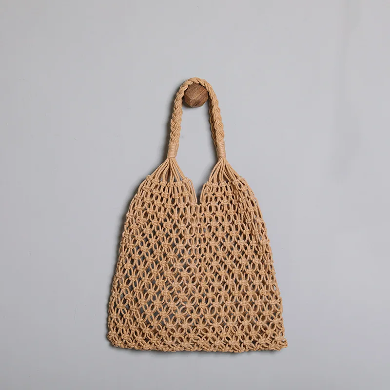 

Home Storage Bag Straw Bag Cotton Thread Bag Retro Folding Bag Ladies Beach Vacation Hollow Out Storage Bag Large Capacity