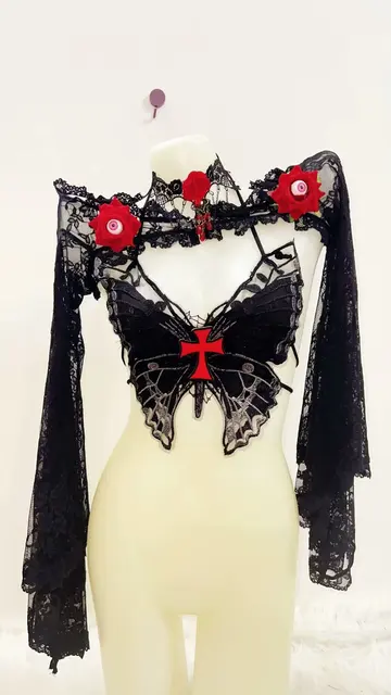 Lace Red Flower Shrug and Butterfly Top 6