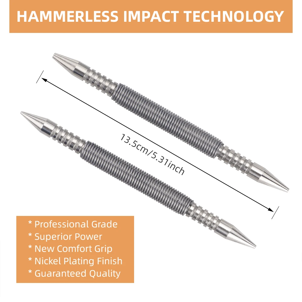 Dual Head Nail Setters Spring Nail Setter Punch Set Hammerless Tool with 5000 PSI Impact Force 1/32&Prime; 1/16&Prime; & 3/32&Prime; 1/8&Prime;
