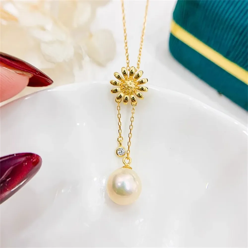 

DIY Pearl Accessories S925 Sterling Silver Set Chain Empty Bracelet Small Daisy Pendant with Silver Chain Fit 7-10mm Oval L034