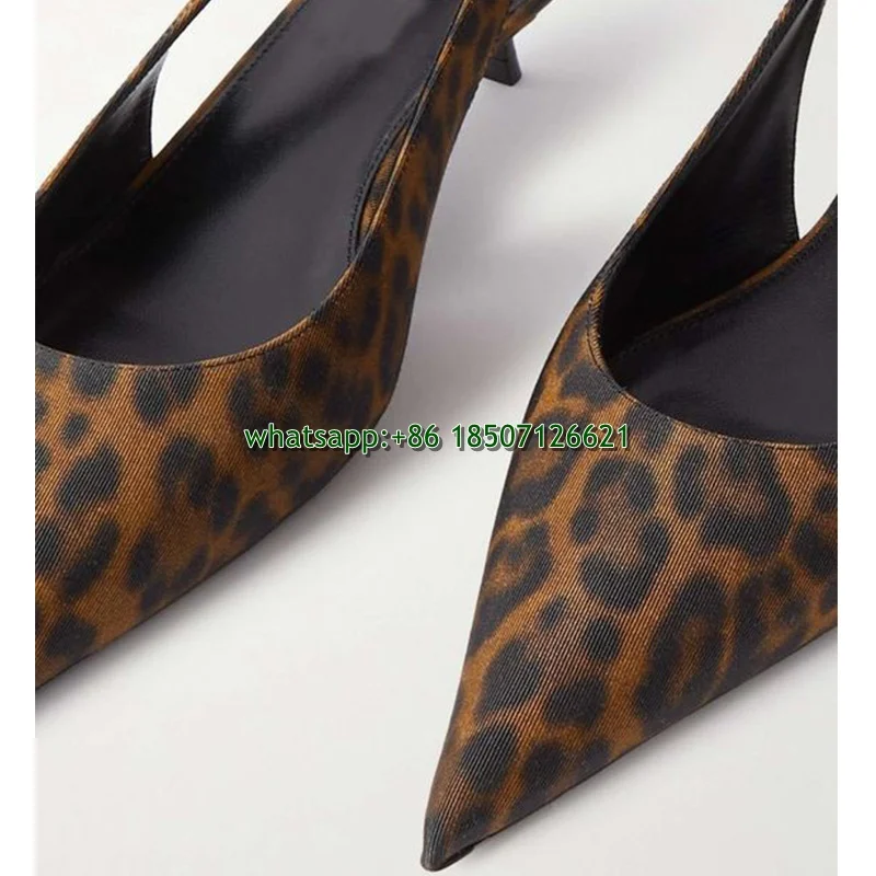 Leopard Print Pointed Toe Low Heel Buckle Strap Slingback Pumps Sexy Plus Size Women's Shoes 2