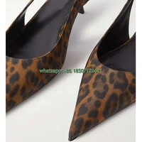 Leopard Print Pointed Toe Low Heel Buckle Strap Slingback Pumps Sexy Plus Size Women's Shoes 2