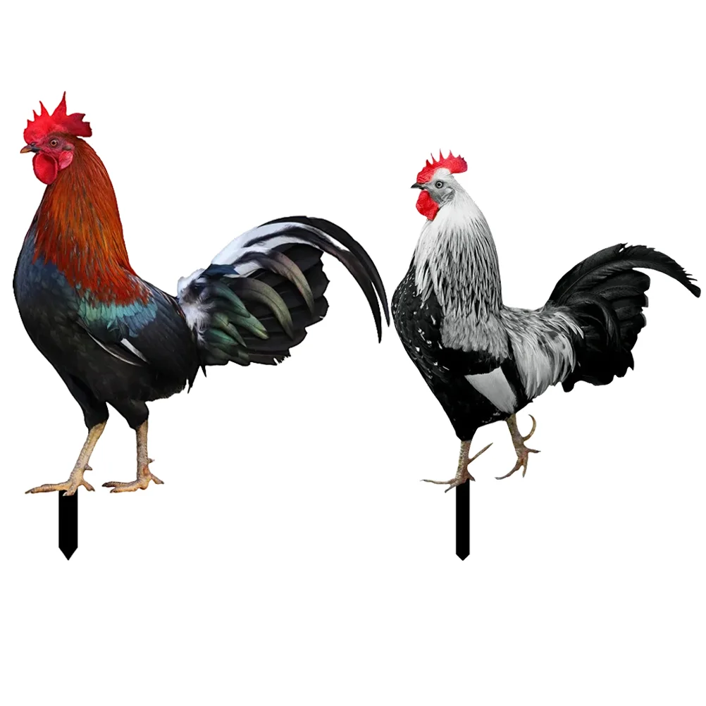 

Outdoor Chicken Figurines Rooster Garden Decor Poultry Statue Hen Lawn Stake Stakes Acrylic