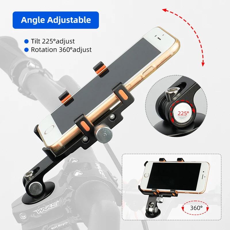 Soporte de teléfono para vástago de bicicleta, aleación de aluminio, horquilla para teléfono inteligente mecanizada por CNC, soporte para auriculares, rotación de 360 grados