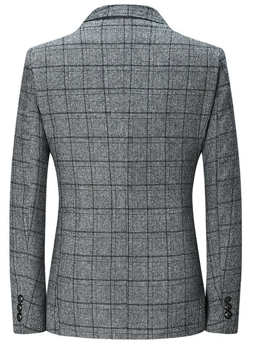 Khaki Plaid Male Suit Jackets New Fashion Gray Business Casual Single-Breasted Coat 2023 Autumn High Quality Men Slim Fit Blazer