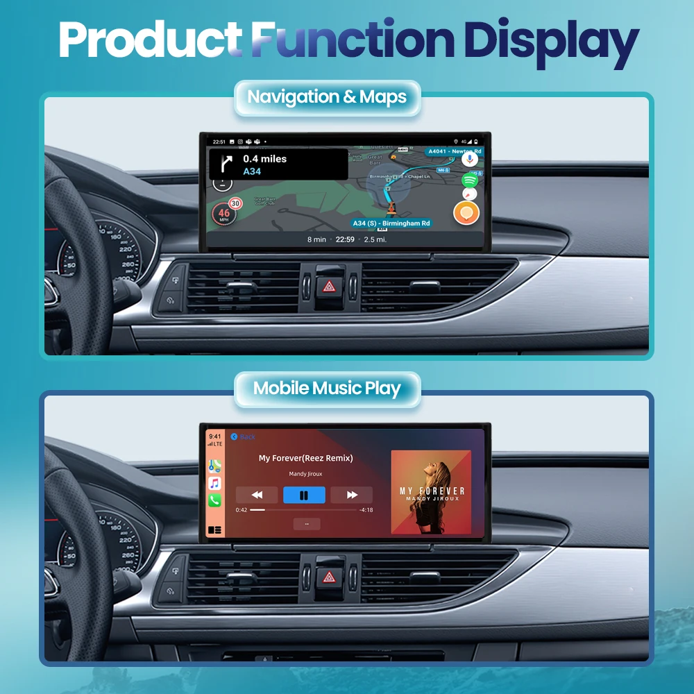 BONROAD Reproductor de radio para coche de 12,3 pulgadas, 1920*720P, pantalla táctil multimedia, CarPlay inalámbrico, Android Auto para Audi A6 C7 A7 2012-2018 con Airplay Auto Link, Bluetooth 5,0, navegación GPS 6