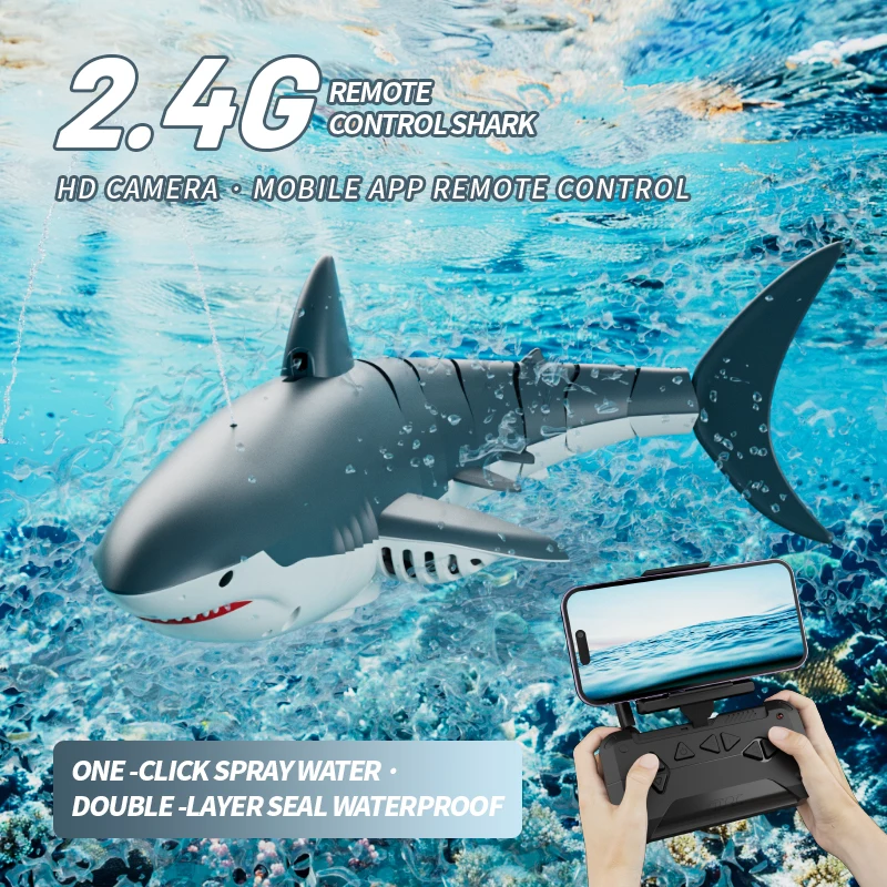 New RC Shark With Camera 2.4G Remote Control Toy Animals Sharks Submarine Pool Electric Sharks For Kids Gift Summer Water Toys 2