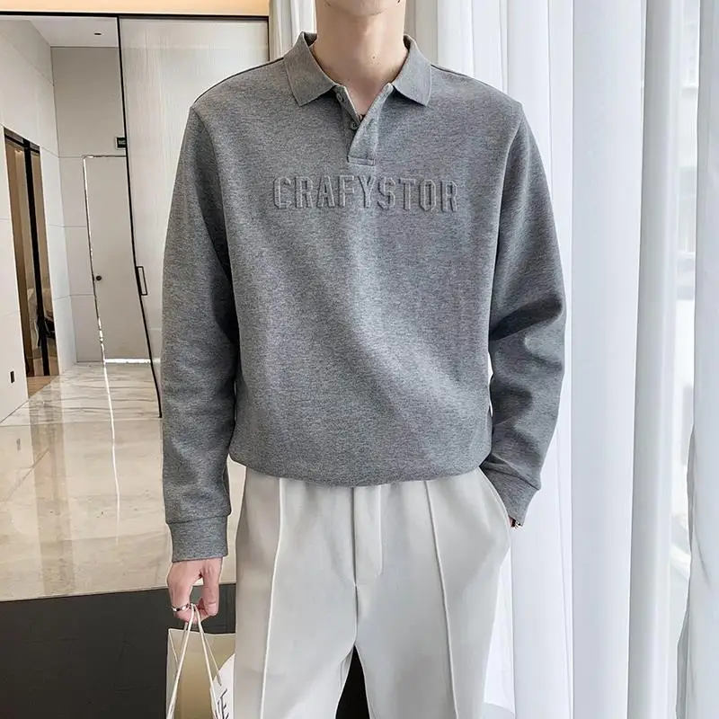 

Autumn Niche Design Sense Letter Long Sleeved Polo Shirt Men's Korean Version Handsome Loose Fitting Pullover Male Trend