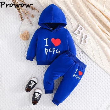 Completi per neonato Set Autunno Inverno Lettera "I Love Papa" Patchwork Pullover con cappuccio Top e pantaloni 2 pezzi Set sportivi per neonati