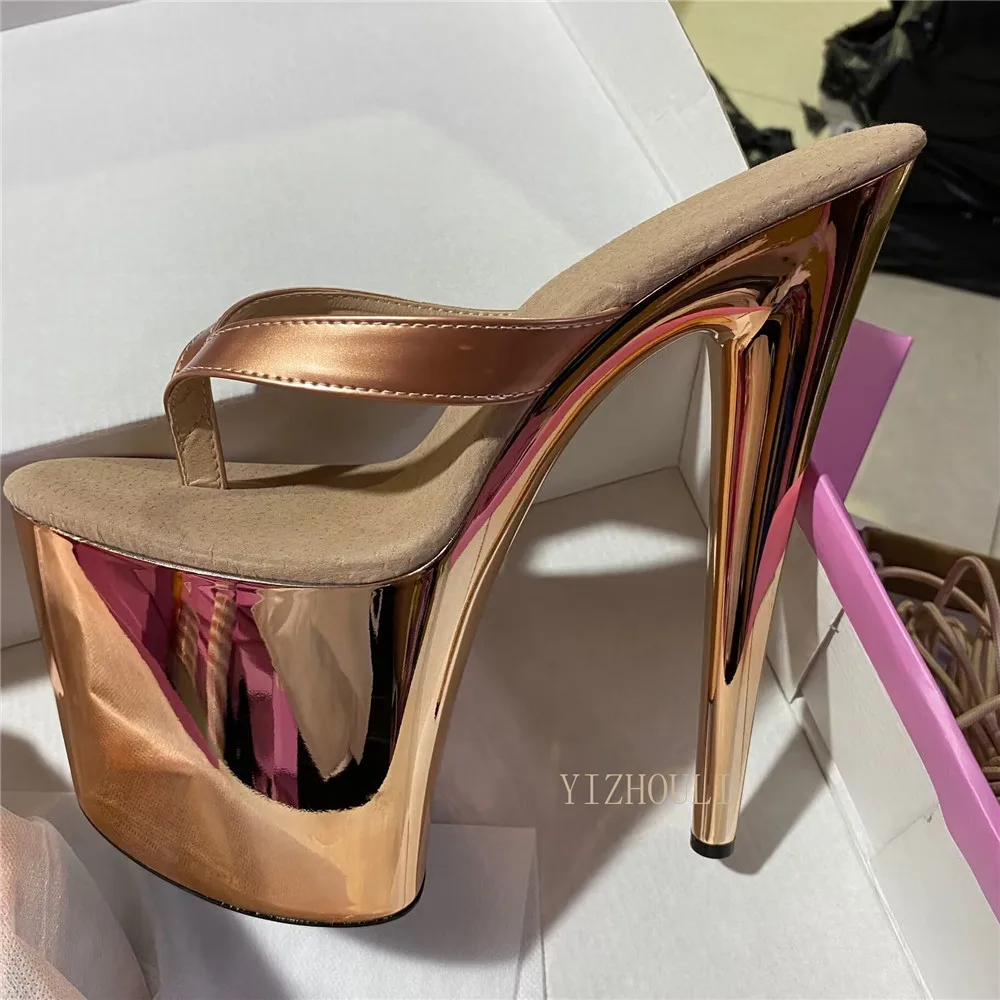 Stylish 20 cm high princess party slippers, sexy high heels, 8 inch lacquered flip-flops, pole dancing shoes