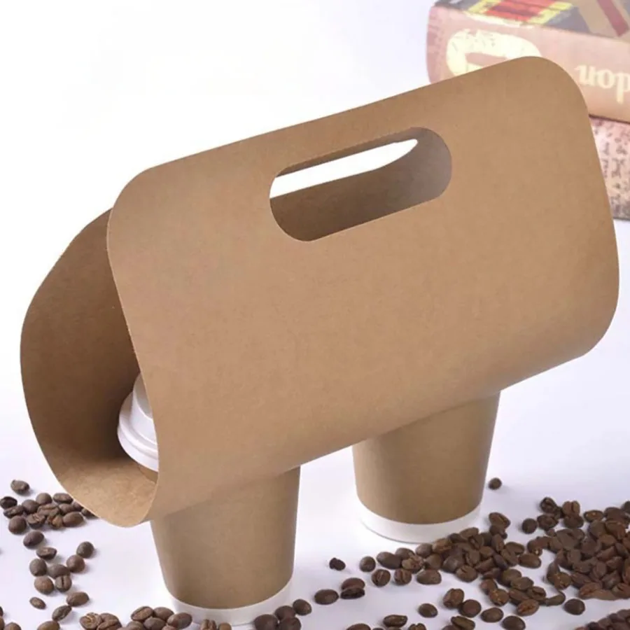 50/100Pcs Kraft Paper Cup Holders Portable Beverage Coffee Tea Milk Mug Base Handle Hol... - SKU KPCH1236 - UGI Packaging