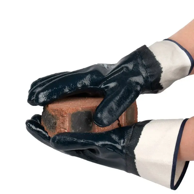 Work Gloves Gardening Gloves 1 Pair Safety Nitrile Palm Coated Dipping Gloves Canvas Cuffs Slip Resistant All Purpose