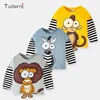 TUONXYE Boys Children's T-shirts Cartoon Cute Animal Pattern Stripe Shirts Casual Crew Neck for Long Sleeve Top Clothes 2-9 1