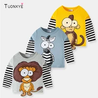 TUONXYE Boys Children's T-shirts Cartoon Cute Animal Pattern Stripe Shirts Casual Crew Neck for Long Sleeve Top Clothes 2-9 1
