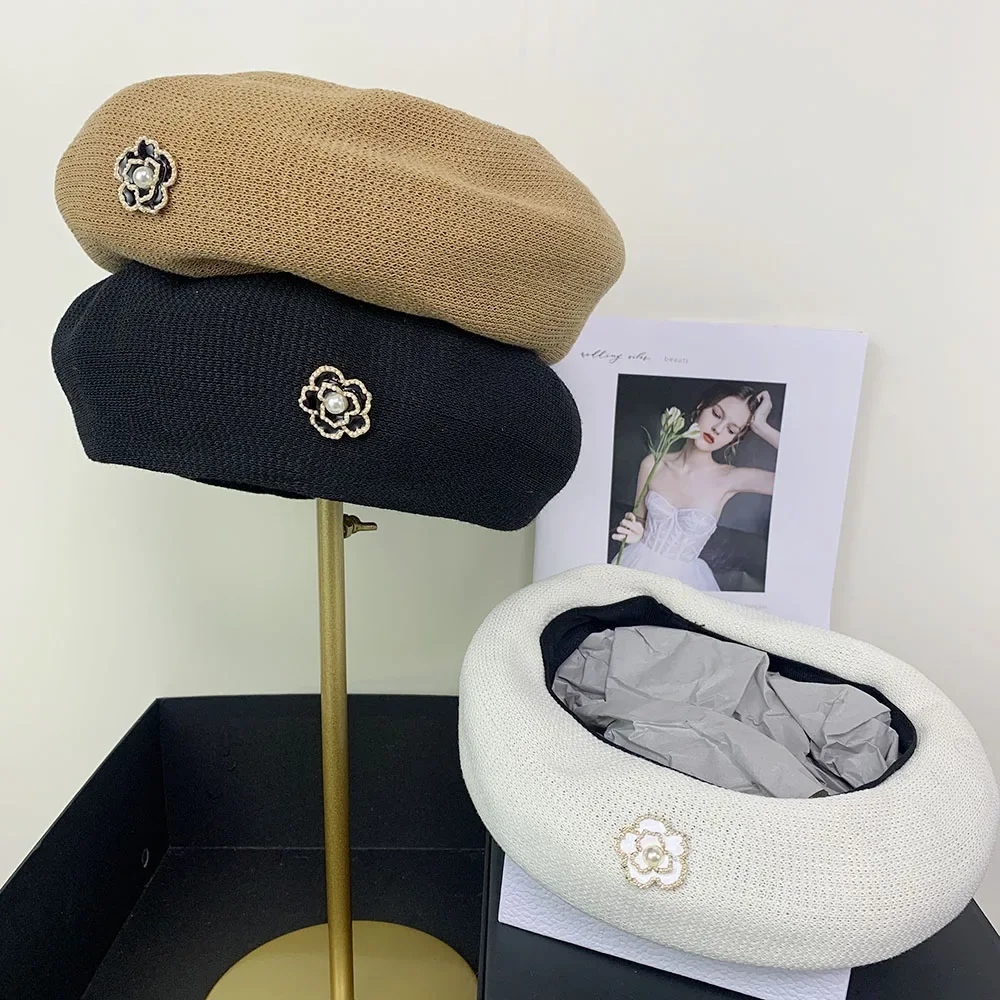 

Tide Camellia Deco Beret Cap for Women Breathable French Vintage Artist Hat Female British Painter Hats