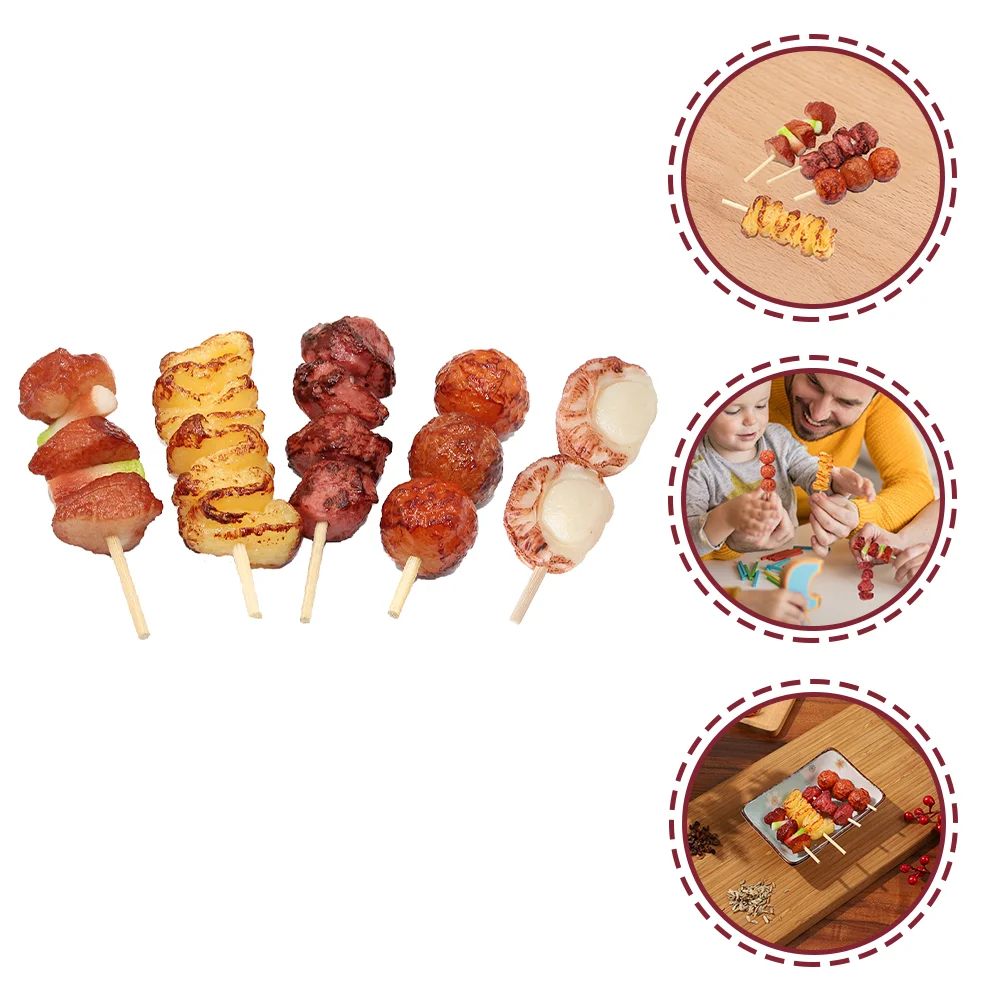 

5 Pcs Fake Food Simulation Barbecue Skewers Child Toys Bbq Cooking Kitchen Pvc Kids Grill Playset