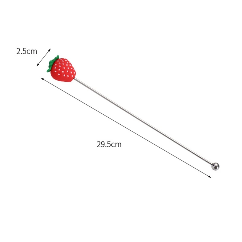 Stainless Steel Stir Bar Reusable Drinks Cocktail Stirrer with Silicone Fruit Decoration Mixing Rod for Home Kitchen Bar Party