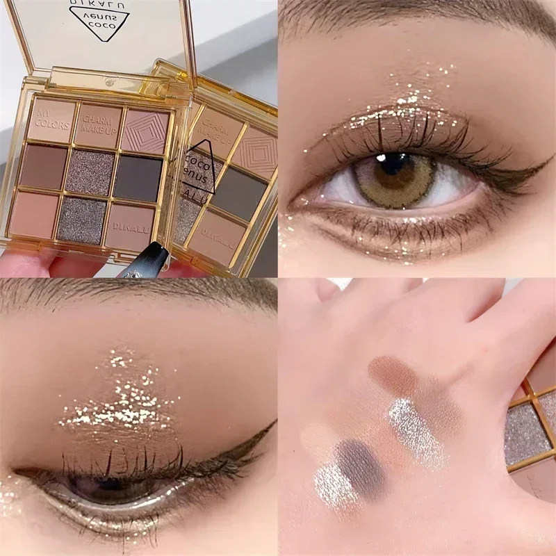 9 Color Punk Smoky Brown Black Eyeshadow Makeup Pallete Matte Chocolate Brown Eye Shadow Palette Shimmer Shiny Eyeshadow Palette