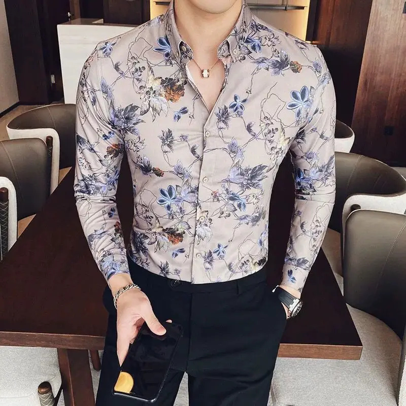 Fashion Lapel Button Printed Shirt Men's Clothing 2022 Autumn New Oversized Casual Tops Long Sleeve All-match ShirtS