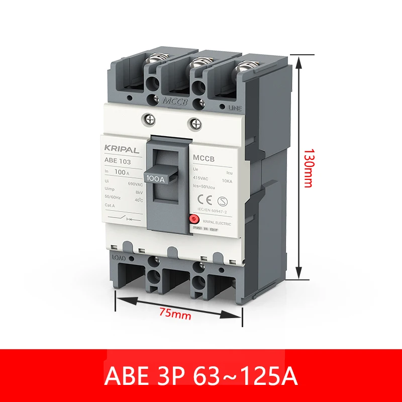 Circuit Breaker Kripal AC MCCB 63A 100A 125A 2P 3P Moulded Case Circuit Breaker Protector Safety Switch
