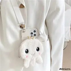 Plush Octopus Crossbody Coin Purse and Phone Case Wallet Bag - iPhone 12 Pro (White)