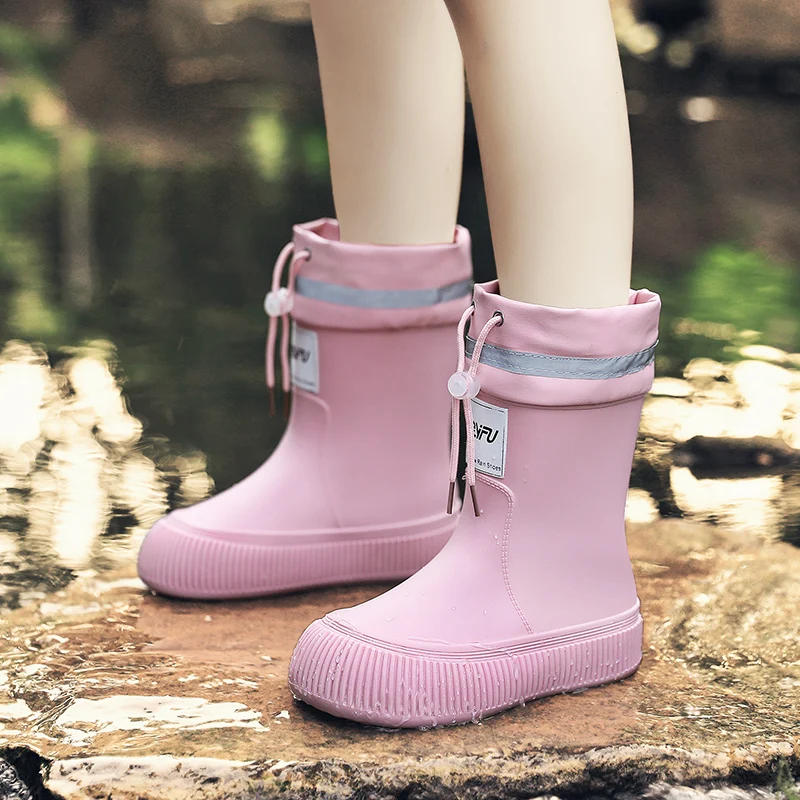 Pure Pink Ankle Rubber Boots for Women Waterproof Gardening TPE