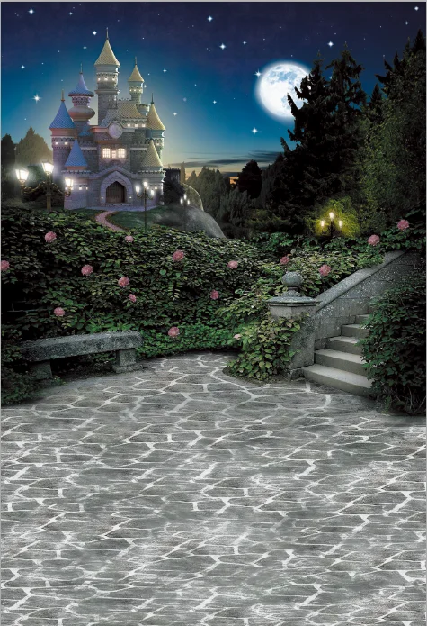 5 X7Ft Fiaba Cenerentola Green Garden Pink Castle Palace Hill Custom Photo Studio Sfondo Vinile 150Cm X 220Cm