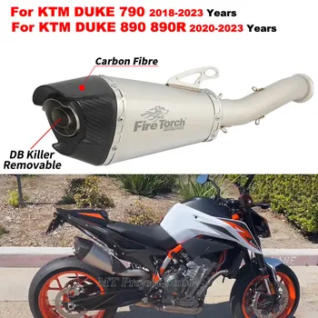 Slip On For DUKE KTM 790 890 Duke 890R 2018 - 2023 Motorcycle AT2 Carbon Fiber Exhaust Escape Moto Muffler With Middle Link Pipe