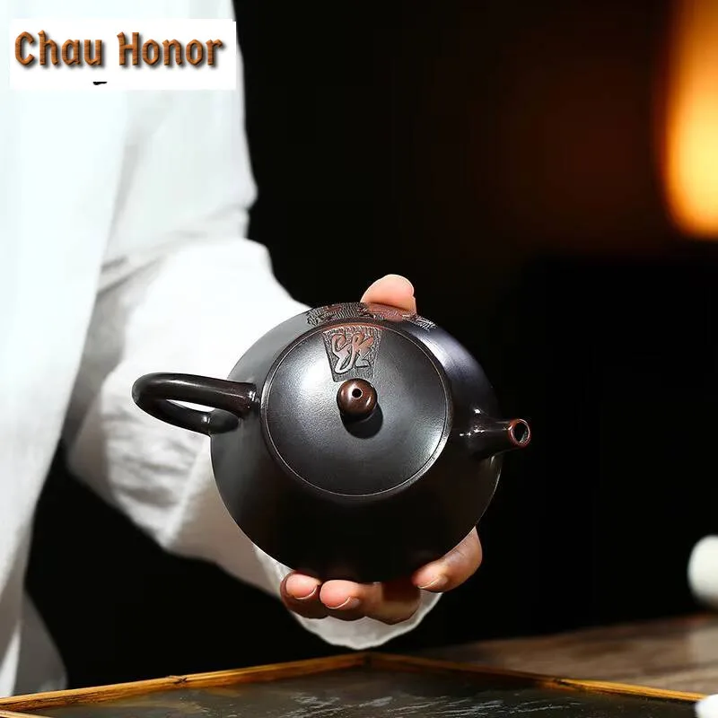 210ml Tradition Yixing Purple Clay Teapots Master Hand-carved Tea Pot Ball Shaped Filter Kettle Chinese Zisha Tea Set Customized