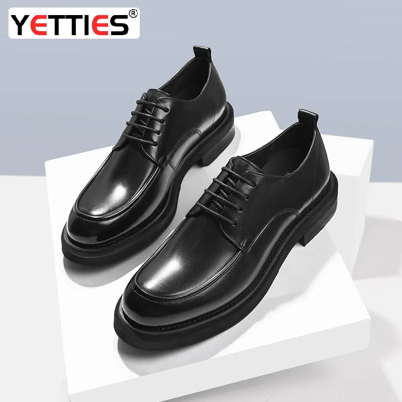 

2023 New Genuine Leather Men's Shoes Cowhide Shoes Men's Suit Shoes Men's Round Toe Casual Lace up Big Toe Shoes Men's