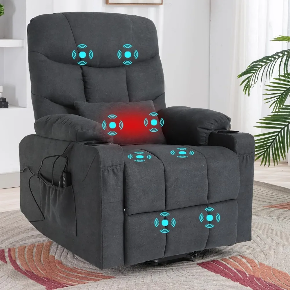 

Power Lift Recliner Chair for Elderly with Vibration Massage and Heat,Linen Fabric Sleeper Chair Recliner Chair for Living Room