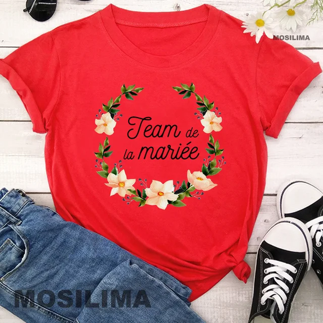 Team Bride Bachelorette Wedding Party Women Evjf Tee Shirt Casual ladies basic O-collar Pink Short Sleeved T-shirt Girl Red1